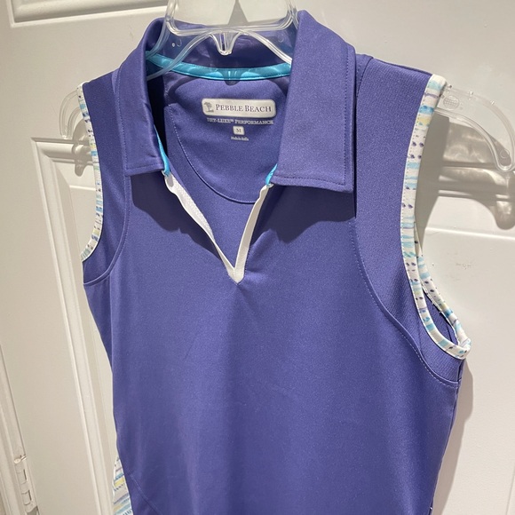 Pebble Beach Dry-Luxe Performance Golf Sleeveless Polo Top Medium Purple White - Picture 4 of 8